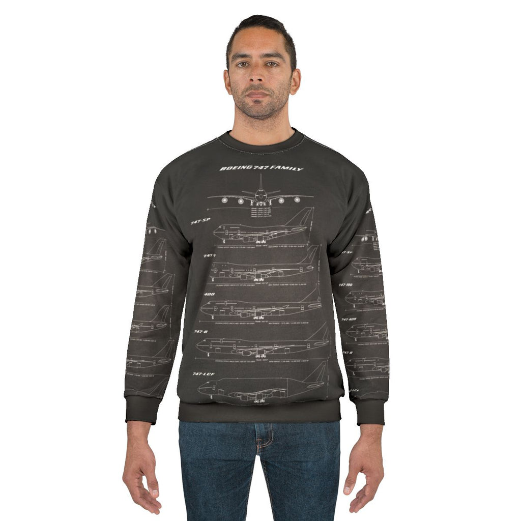 Boeing 747 blueprint black sweatshirt