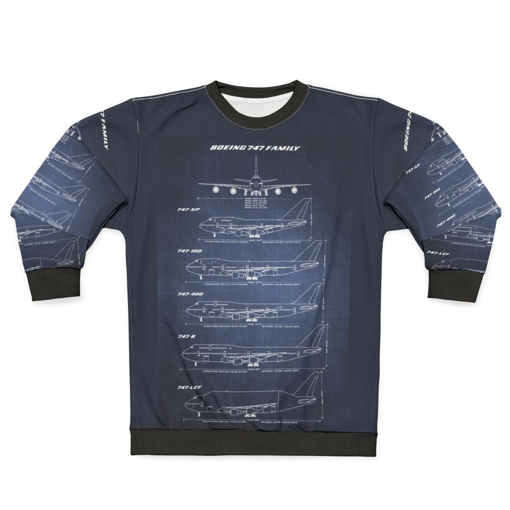 Boeing 747 Jumbo Jet Blueprint Dark Blue Sweatshirt