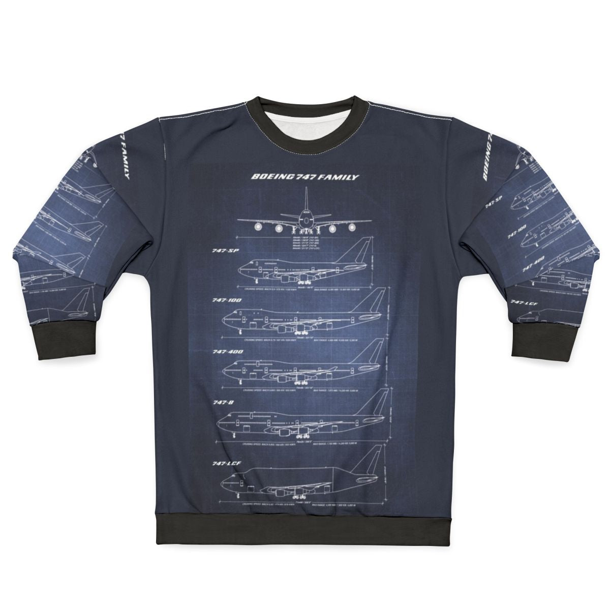 Boeing 747 Jumbo Jet Blueprint Dark Blue Sweatshirt