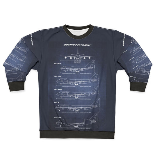Boeing 747 Jumbo Jet Blueprint Dark Blue Sweatshirt