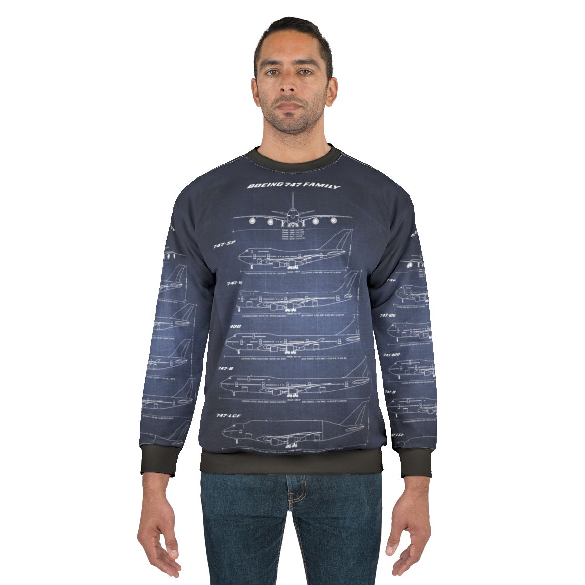 Boeing 747 Jumbo Jet Blueprint Dark Blue Sweatshirt