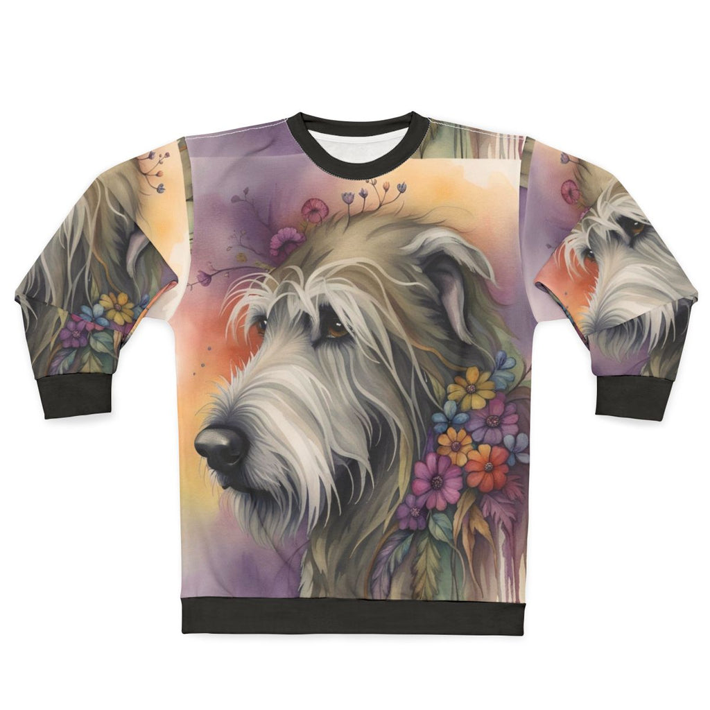 Bohemian Irish Wolfhound Sweatshirt with Floral Watercolor Art