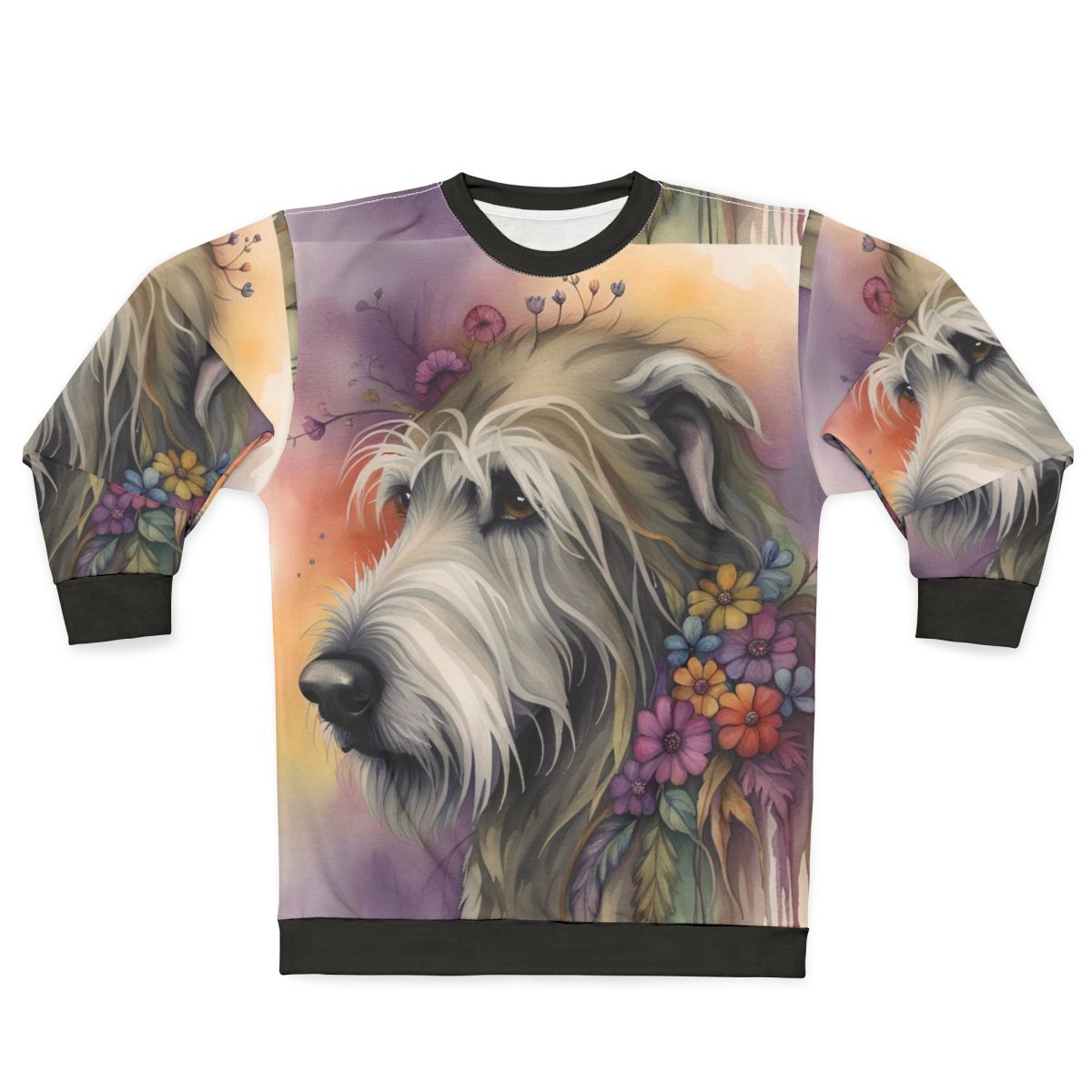 Bohemian Irish Wolfhound Sweatshirt with Floral Watercolor Art