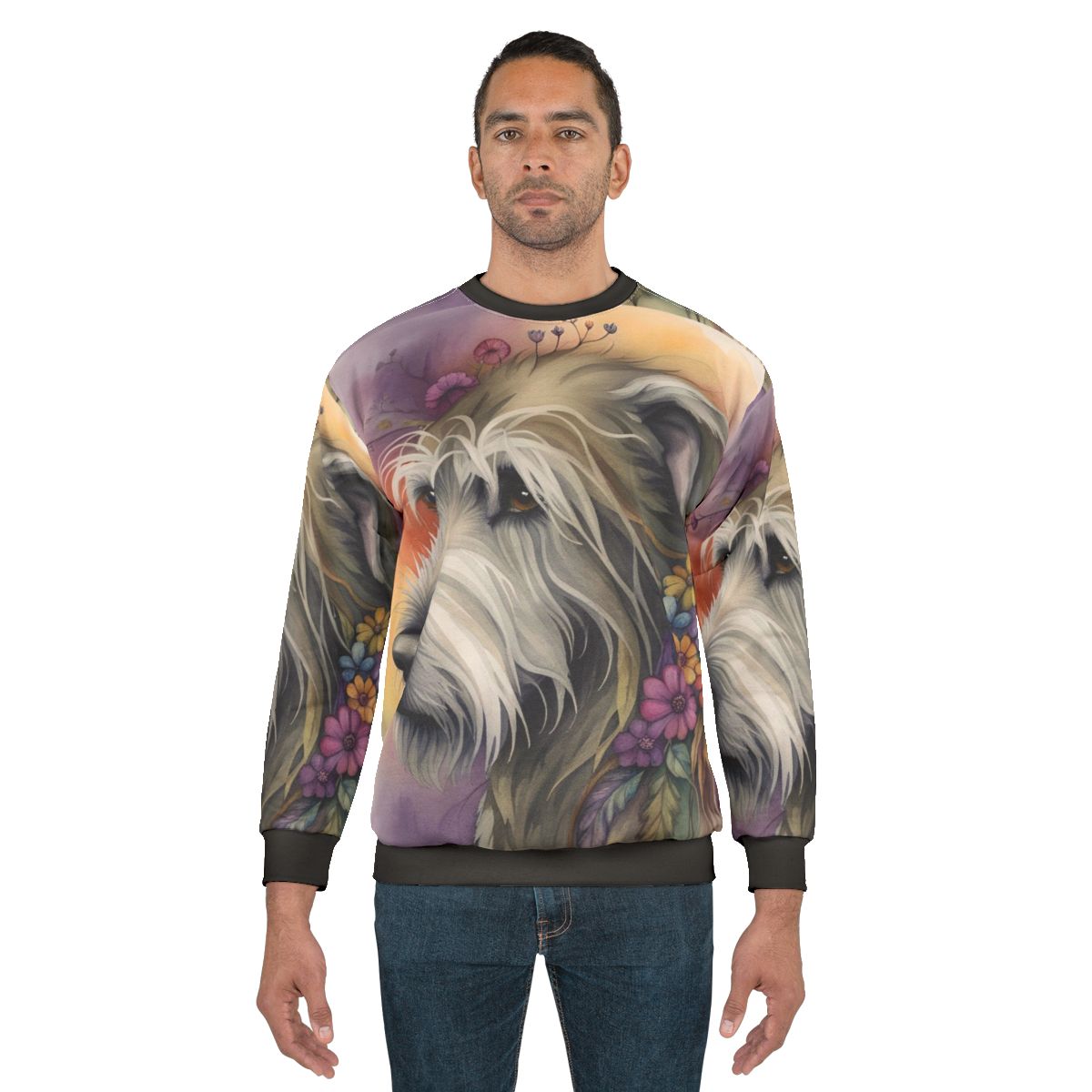Bohemian Irish Wolfhound Sweatshirt with Floral Watercolor Art