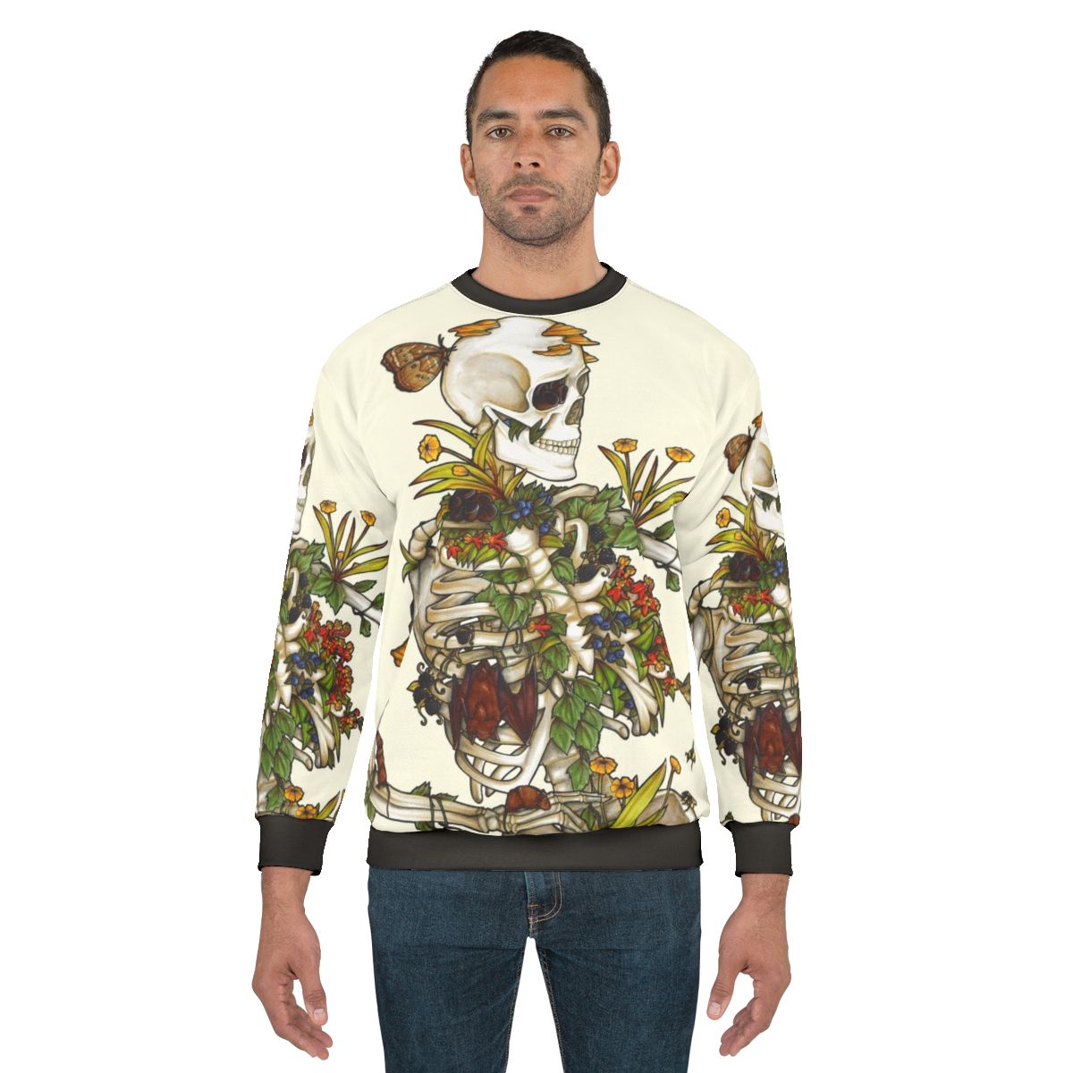 Bones and Botany Sweatshirt featuring a skeleton and botanical design