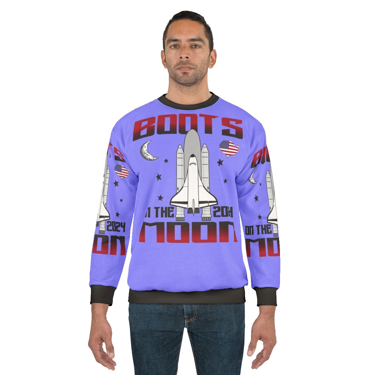 Boots on the Moon 2024 Space Force Sweatshirt with Funny Shoe Quotes