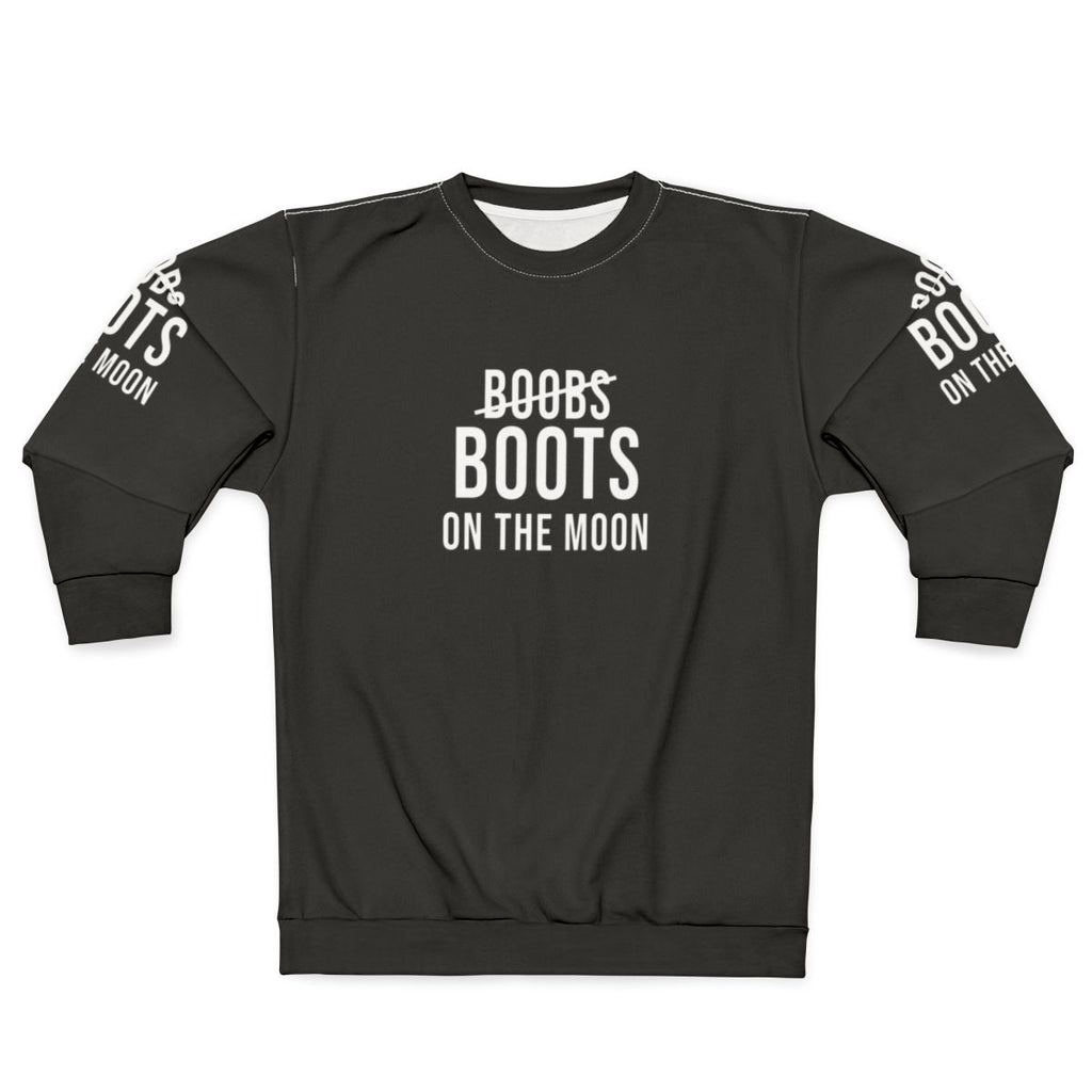 Black sweatshirt with "Boots On The Moon" design, inspired by Netflix's Space Force