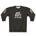 Black sweatshirt with "Boots On The Moon" design, inspired by Netflix's Space Force