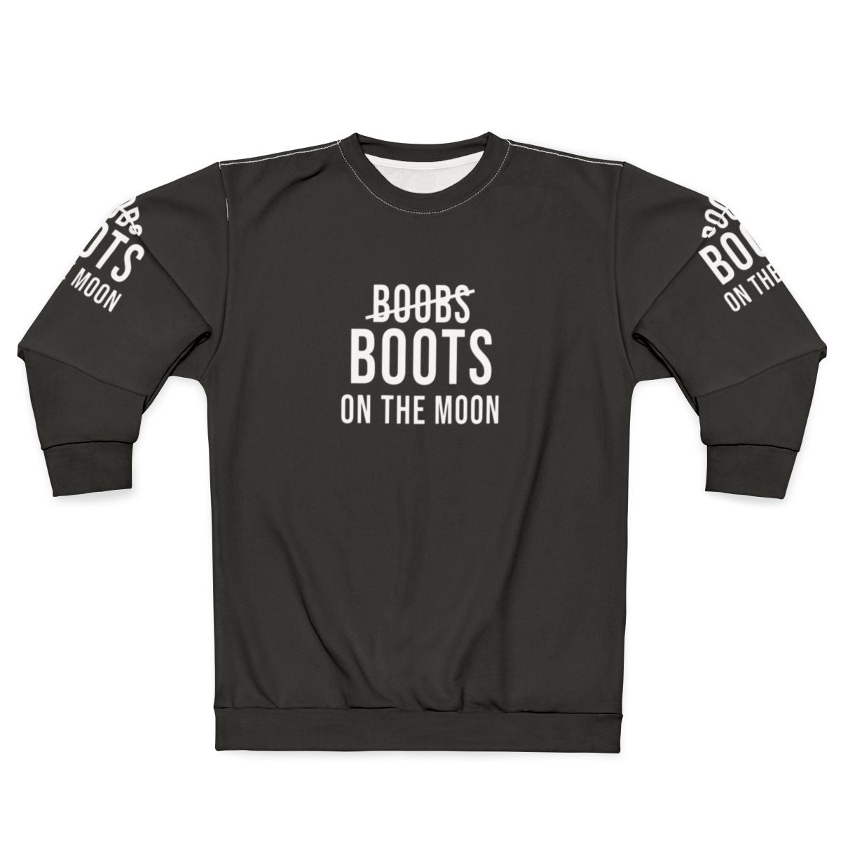Black sweatshirt with "Boots On The Moon" design, inspired by Netflix's Space Force