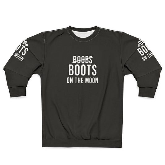 Black sweatshirt with "Boots On The Moon" design, inspired by Netflix's Space Force