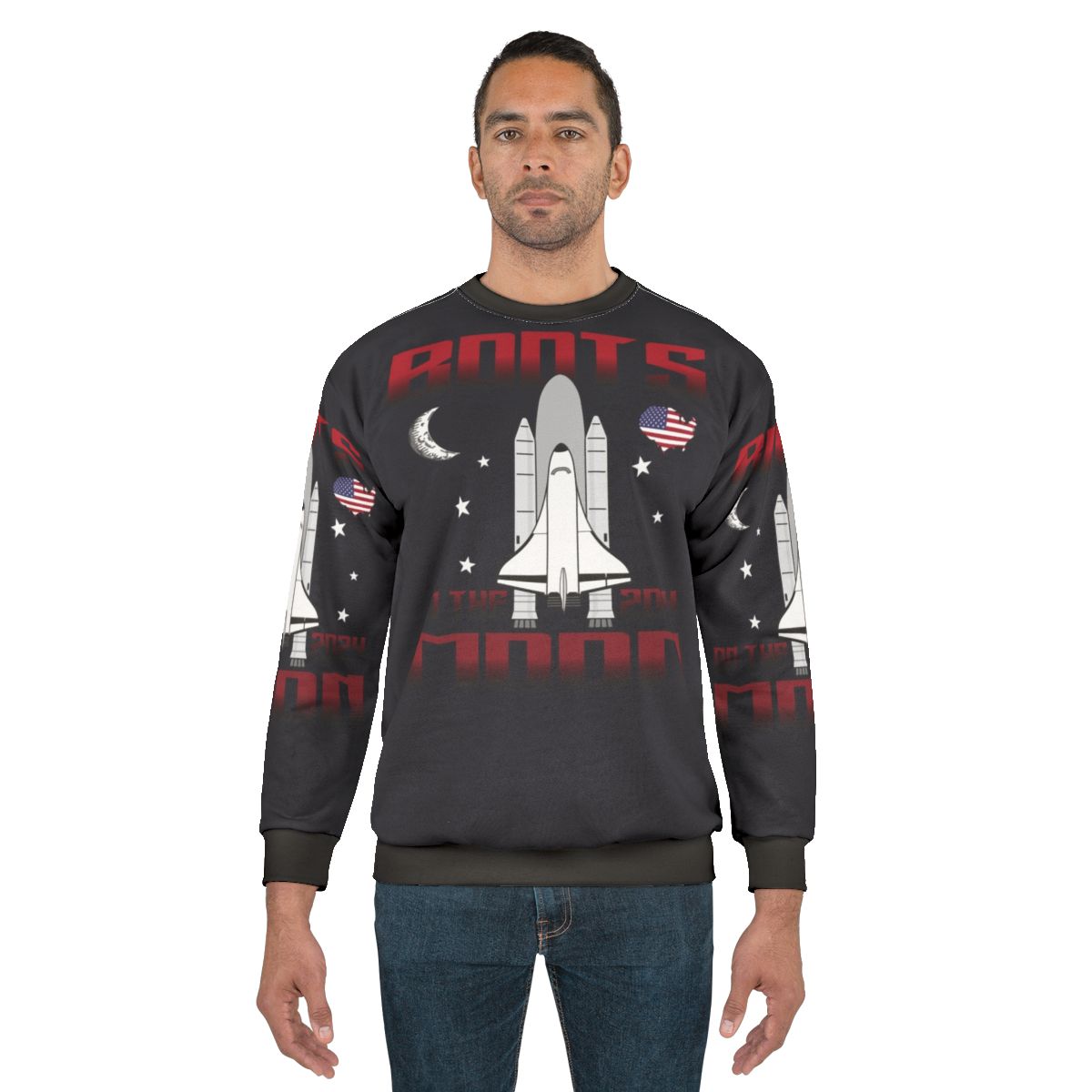 Boots on the Moon Sweatshirt featuring a humorous space-themed design