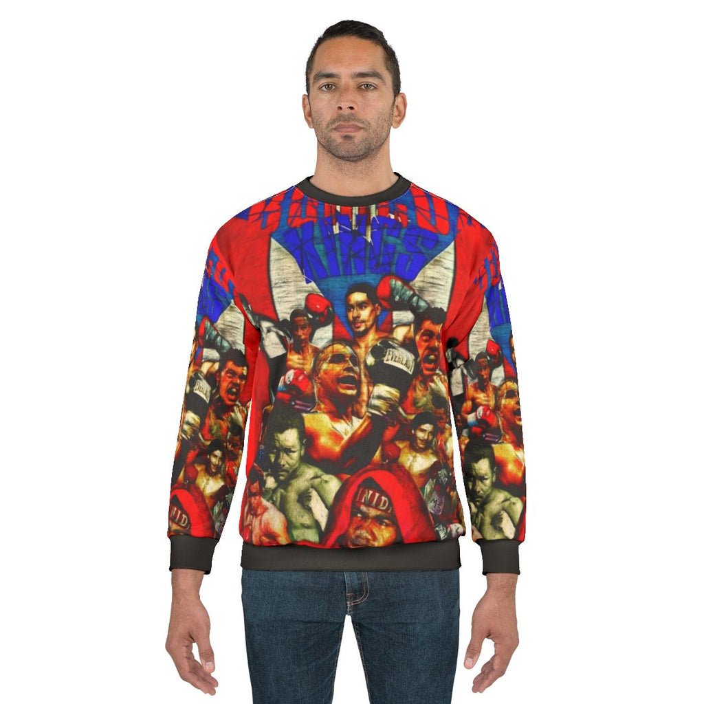 Boricua Kings Sweatshirt featuring a Puerto Rican fighter design