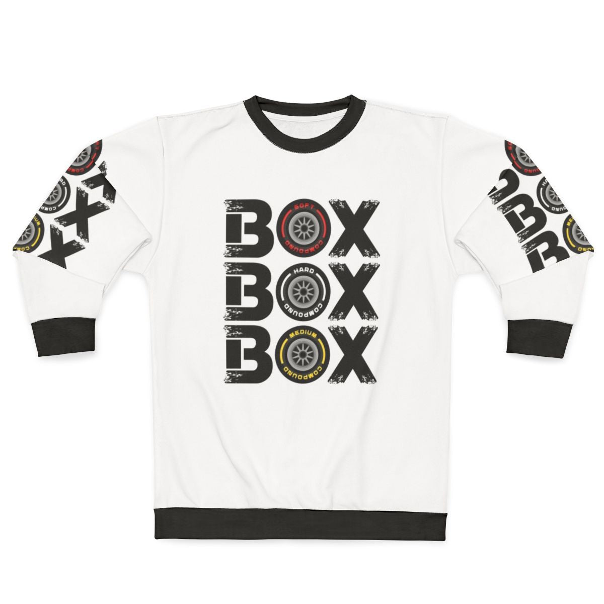 Formula 1 tyre compound sweatshirt with Box Box Box design