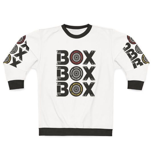 Formula 1 tyre compound sweatshirt with Box Box Box design