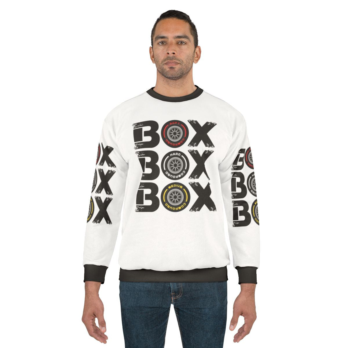 Formula 1 tyre compound sweatshirt with Box Box Box design