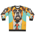 Retro boxer dog in yellow suit graphic on sweatshirt