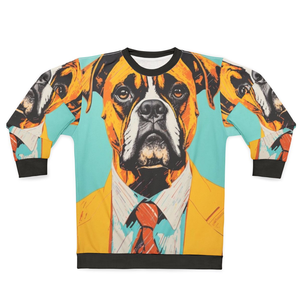 Retro boxer dog in yellow suit graphic on sweatshirt