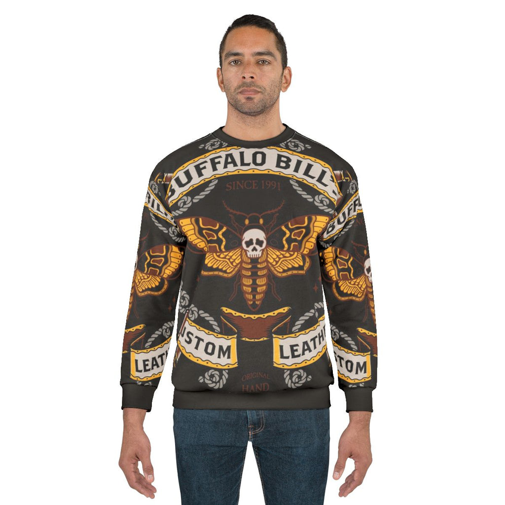 Buffalo Bill leather sweatshirt, Silence of the Lambs inspired goth fashion