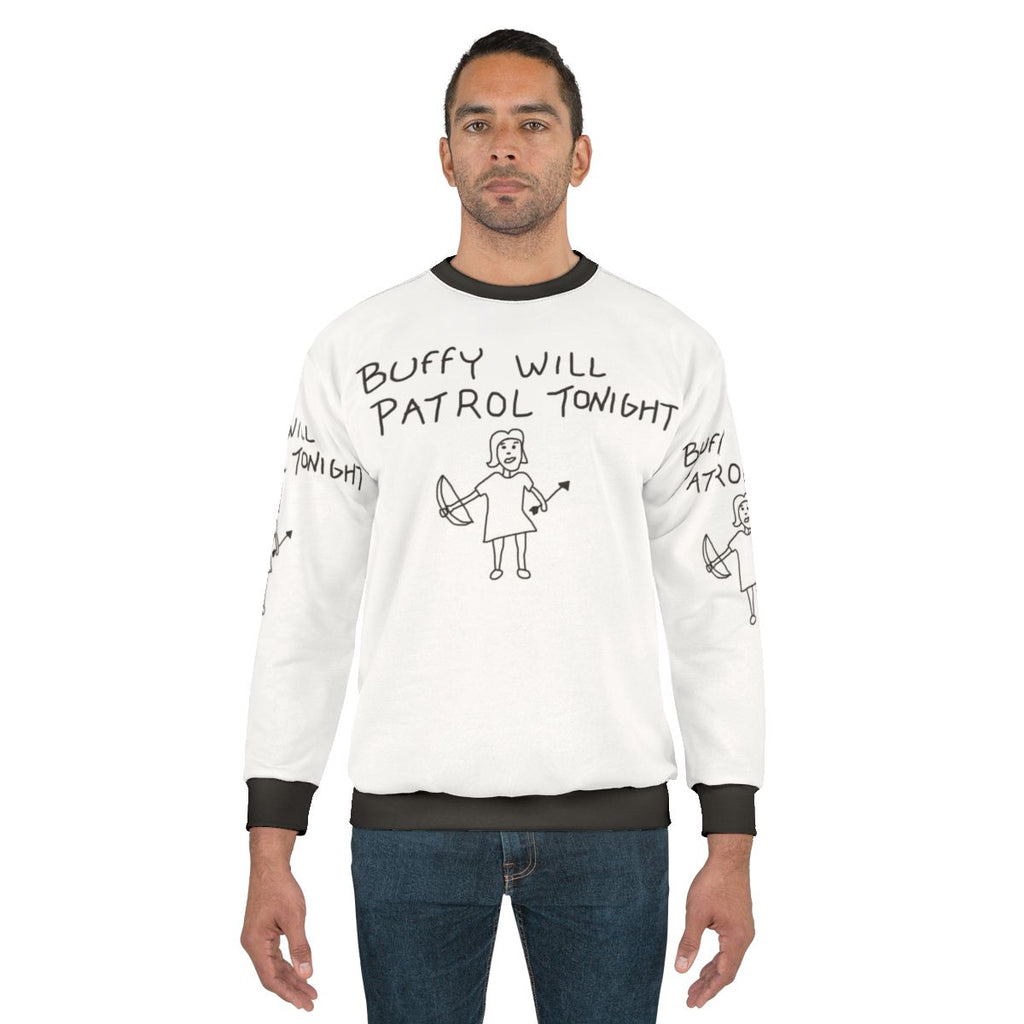 Buffy the Vampire Slayer Sweatshirt featuring the iconic "Buffy Will Patrol Tonight" design