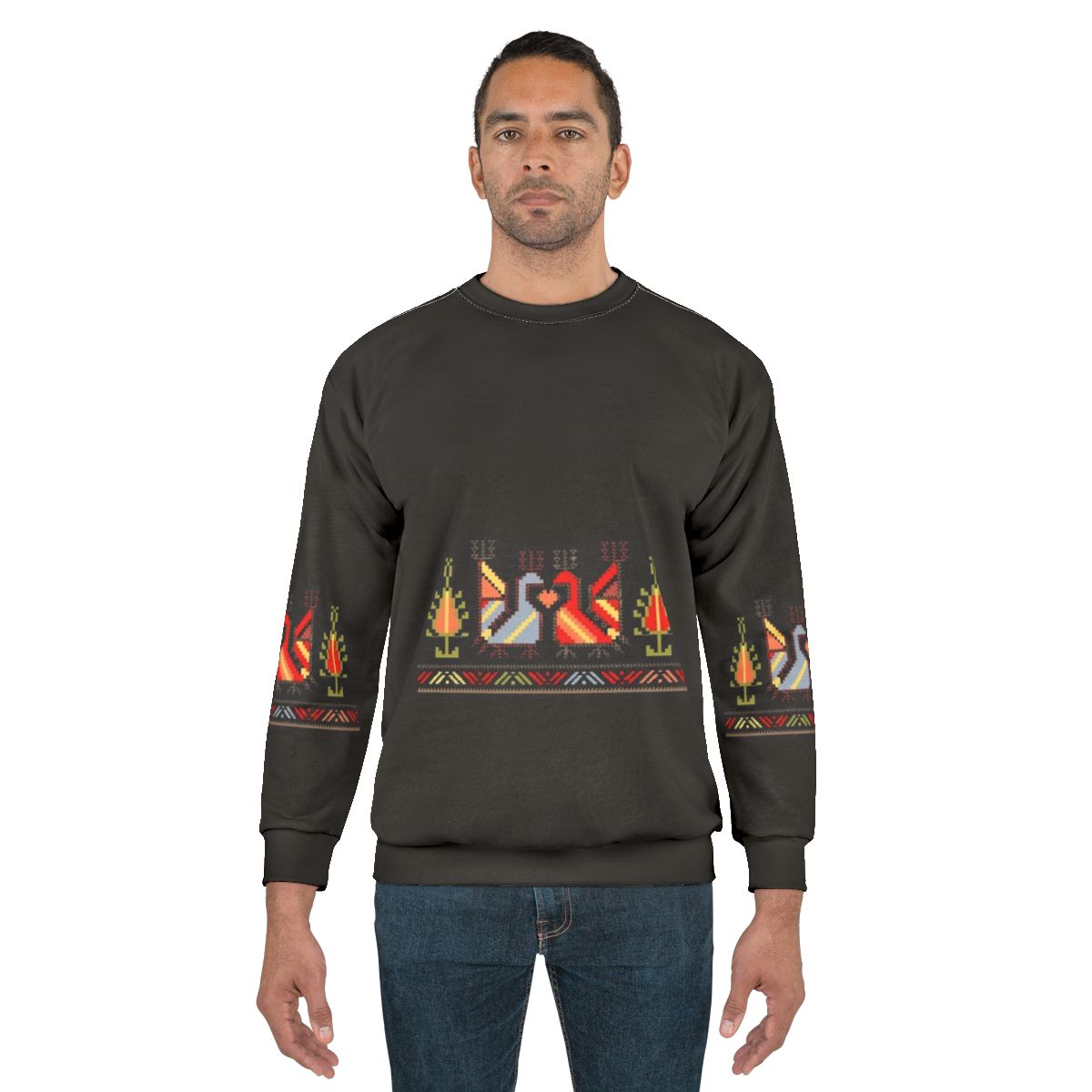 Bulgarian folk art sweatshirt with floral gothic heart design