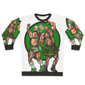 Bearded bear wearing a graphic sweatshirt for gay pride