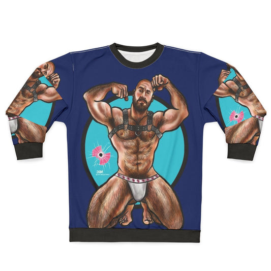 Bullethole graphic sweatshirt for muscle bear fashion