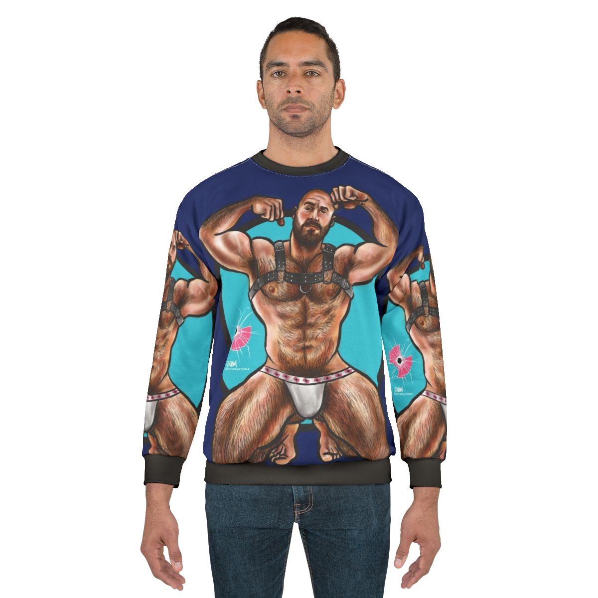 Bullethole graphic sweatshirt for muscle bear fashion