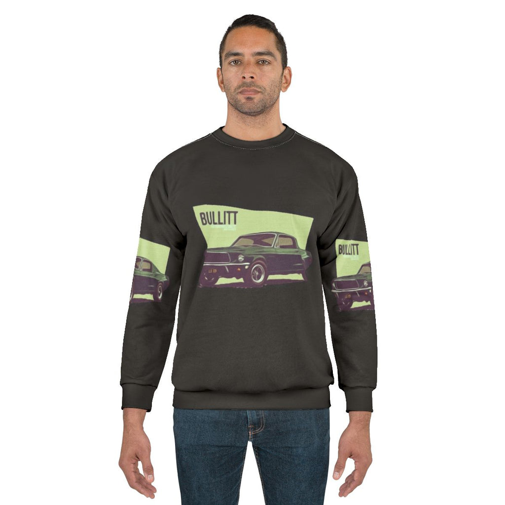Steve McQueen wearing Bullitt movie inspired sweatshirt