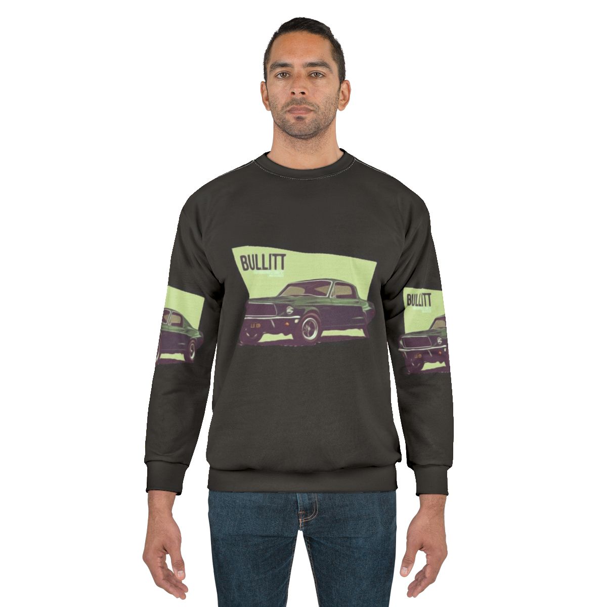 Steve McQueen wearing Bullitt movie inspired sweatshirt