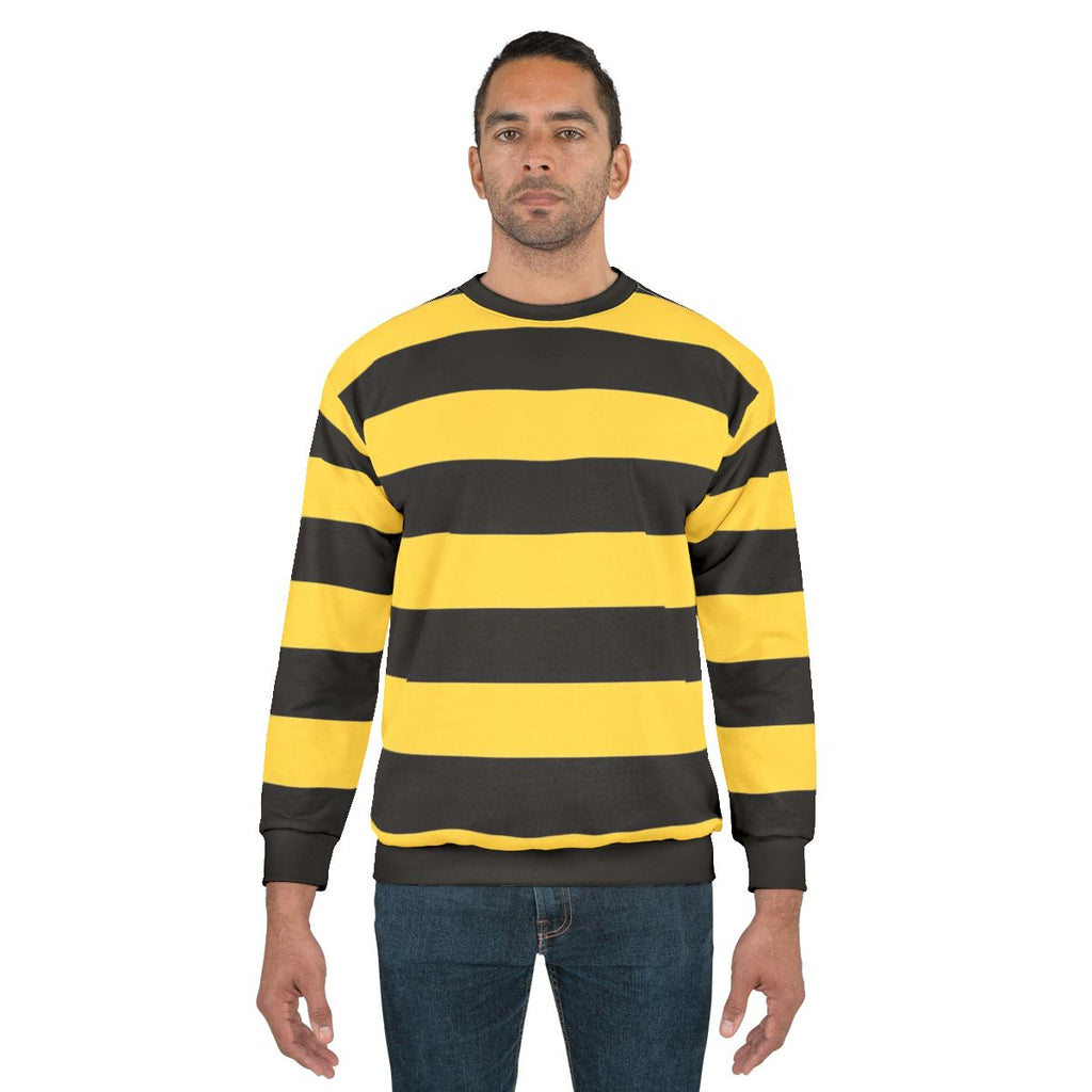 Bumble bee sweatshirt with bright yellow and black contrasting patterns