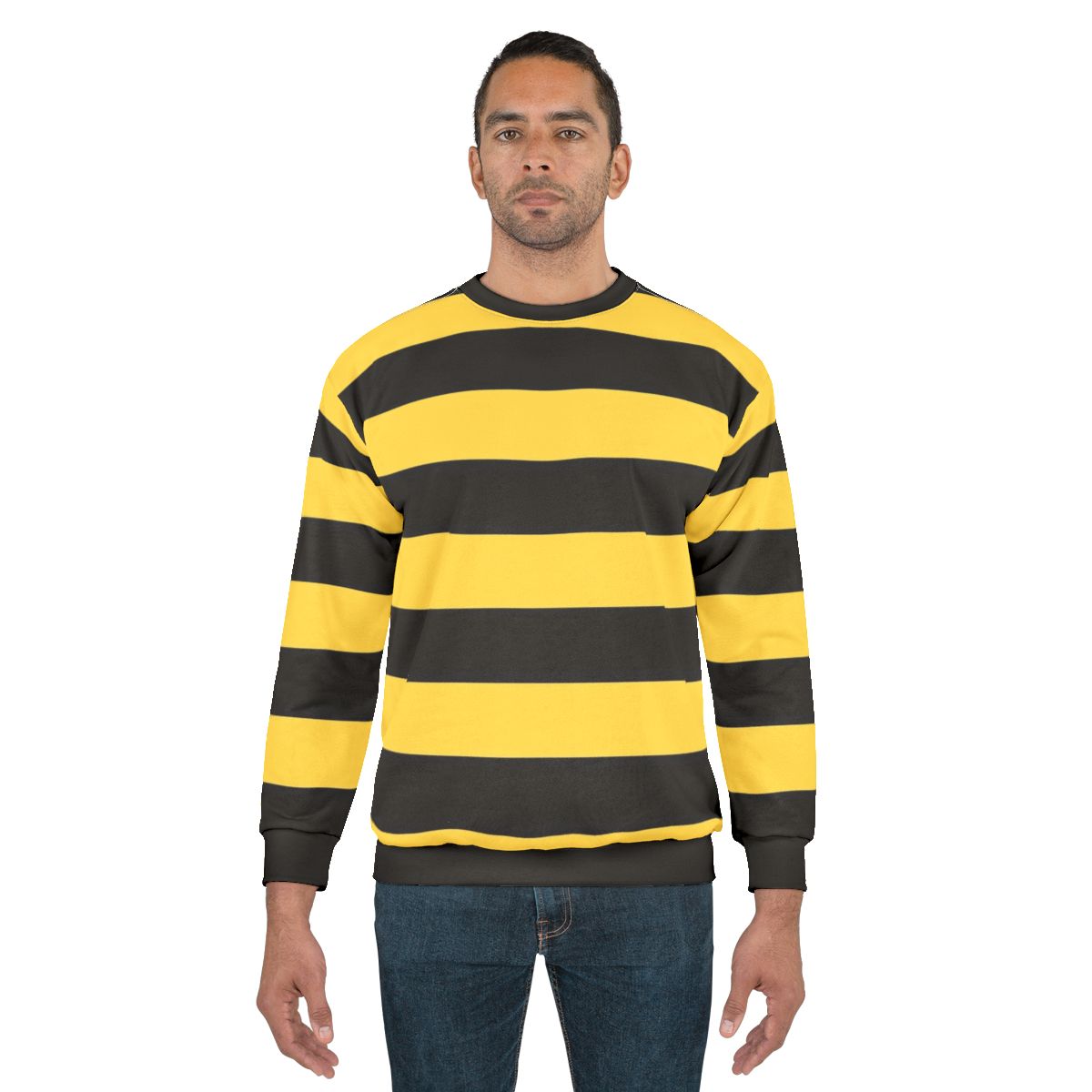 Bumble bee sweatshirt with bright yellow and black contrasting patterns
