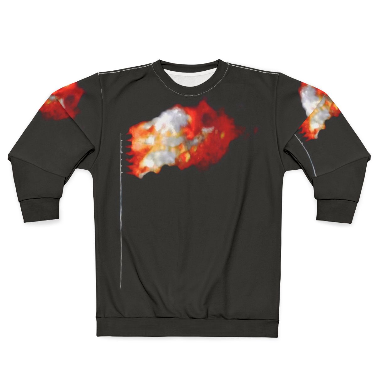 Burning American flag design on a patriotic sweatshirt