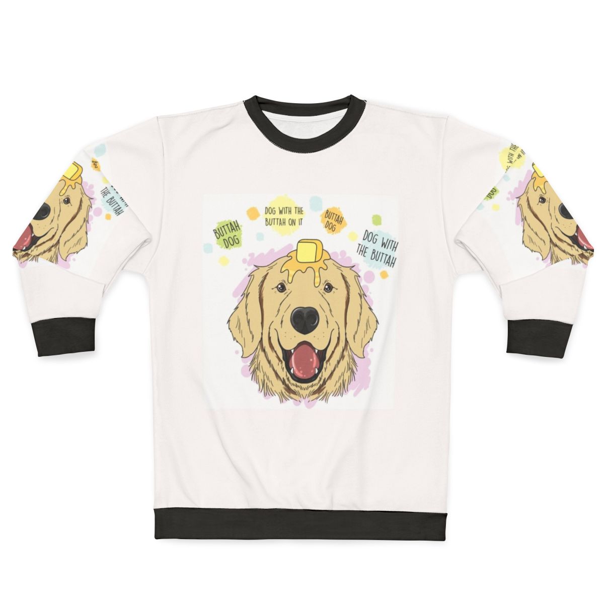 Butter dog wearing a comfortable sweatshirt