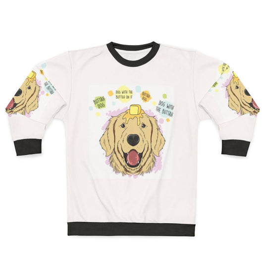 Butter dog wearing a comfortable sweatshirt