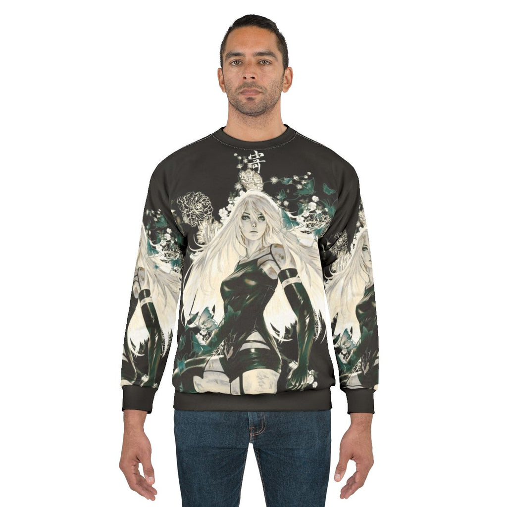 Butterflies and fantasy floral design sweatshirt for Nier Automata fans