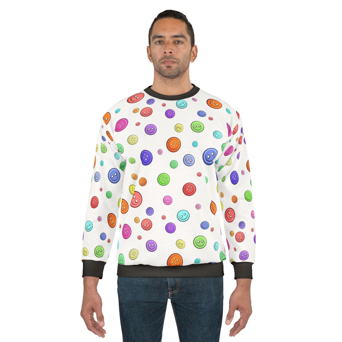 Sewing hobbies button pattern sweatshirt