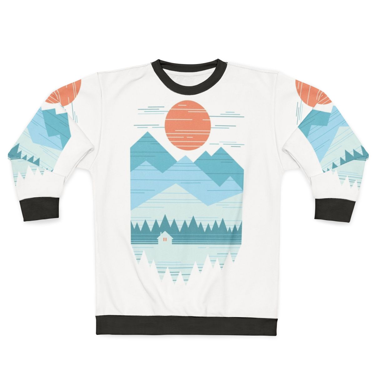 Cabin in the snow graphic design sweatshirt