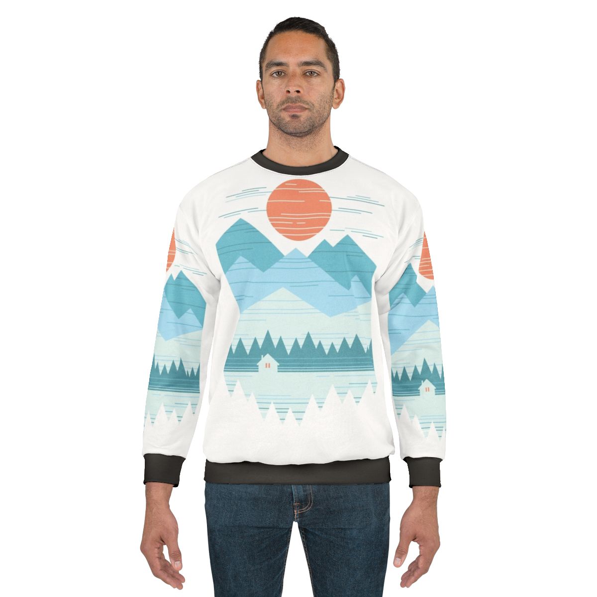 Cabin in the snow graphic design sweatshirt