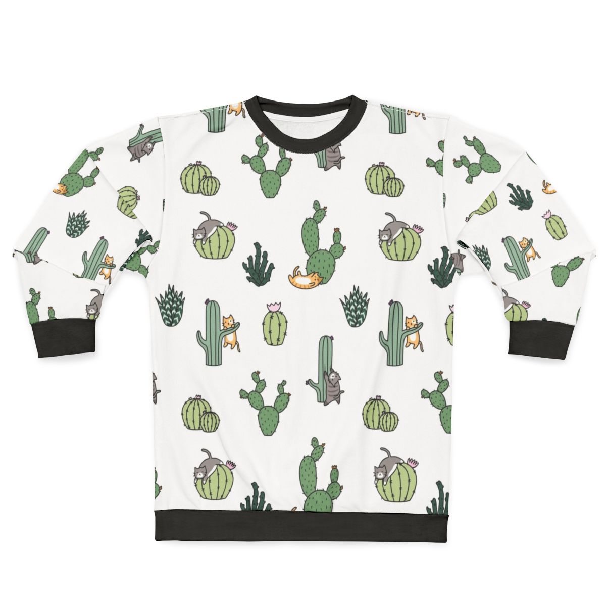 Cacti Cats Sweatshirt featuring a cute kawaii cactus cat design