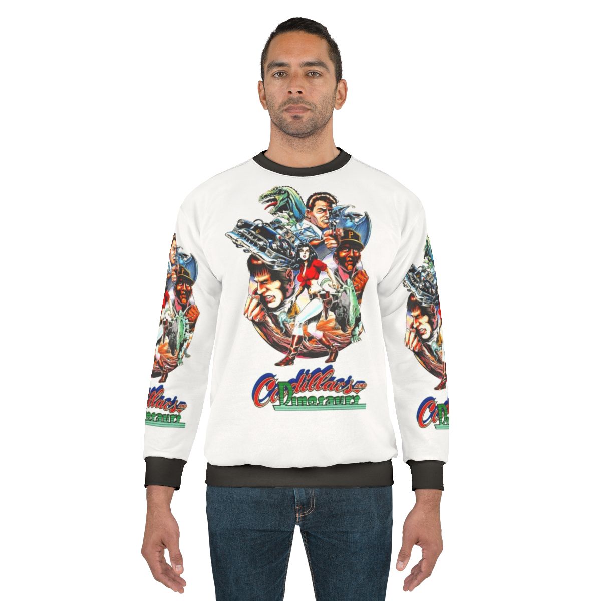 Cadillacs and Dinosaurs Sweatshirt featuring retro video game characters