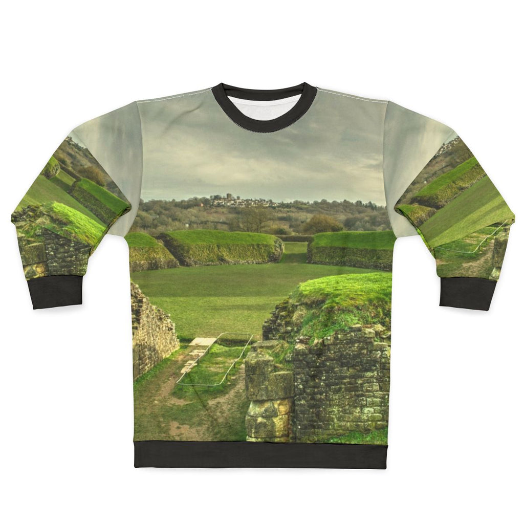 Caerleon Amphitheater Sweatshirt featuring ancient Roman ruins in Wales