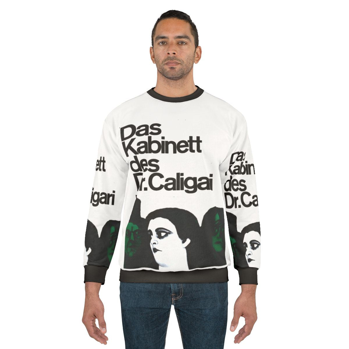 Vintage sweatshirt featuring the classic silent film "The Cabinet of Dr. Caligari" and its iconic poster design