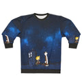Calvin and Hobbes cartoon characters on a sweatshirt