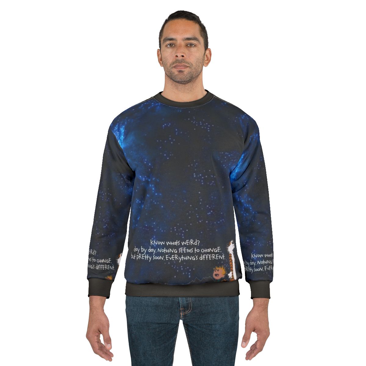 Calvin and Hobbes space themed graphic sweatshirt