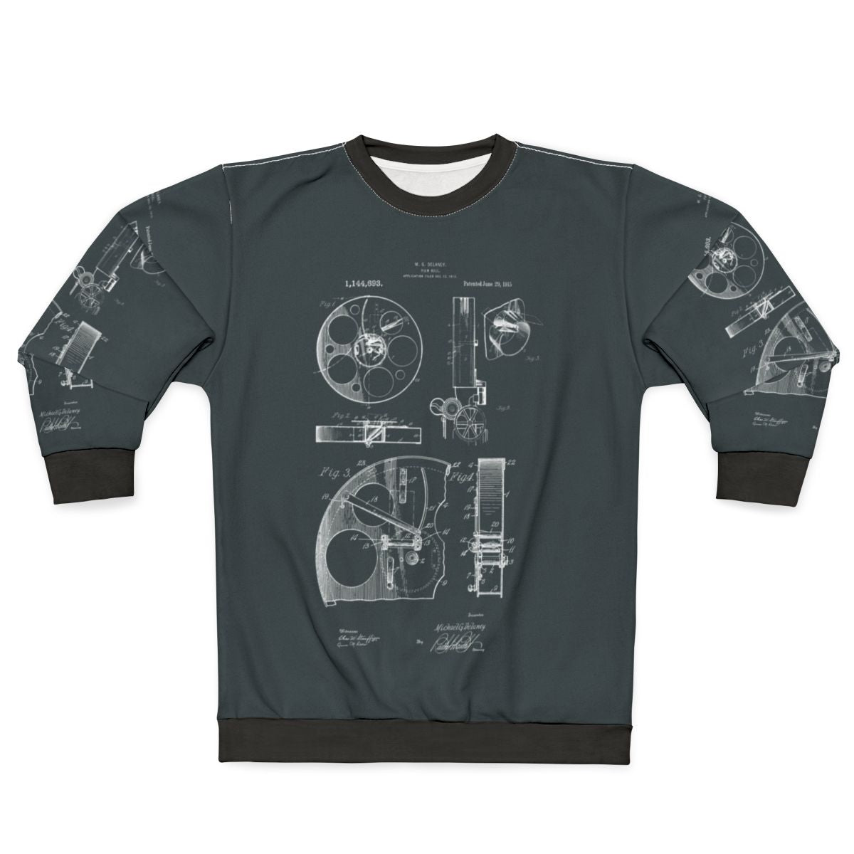 Vintage Cameraman Film Reel Patent Drawings Sweatshirt