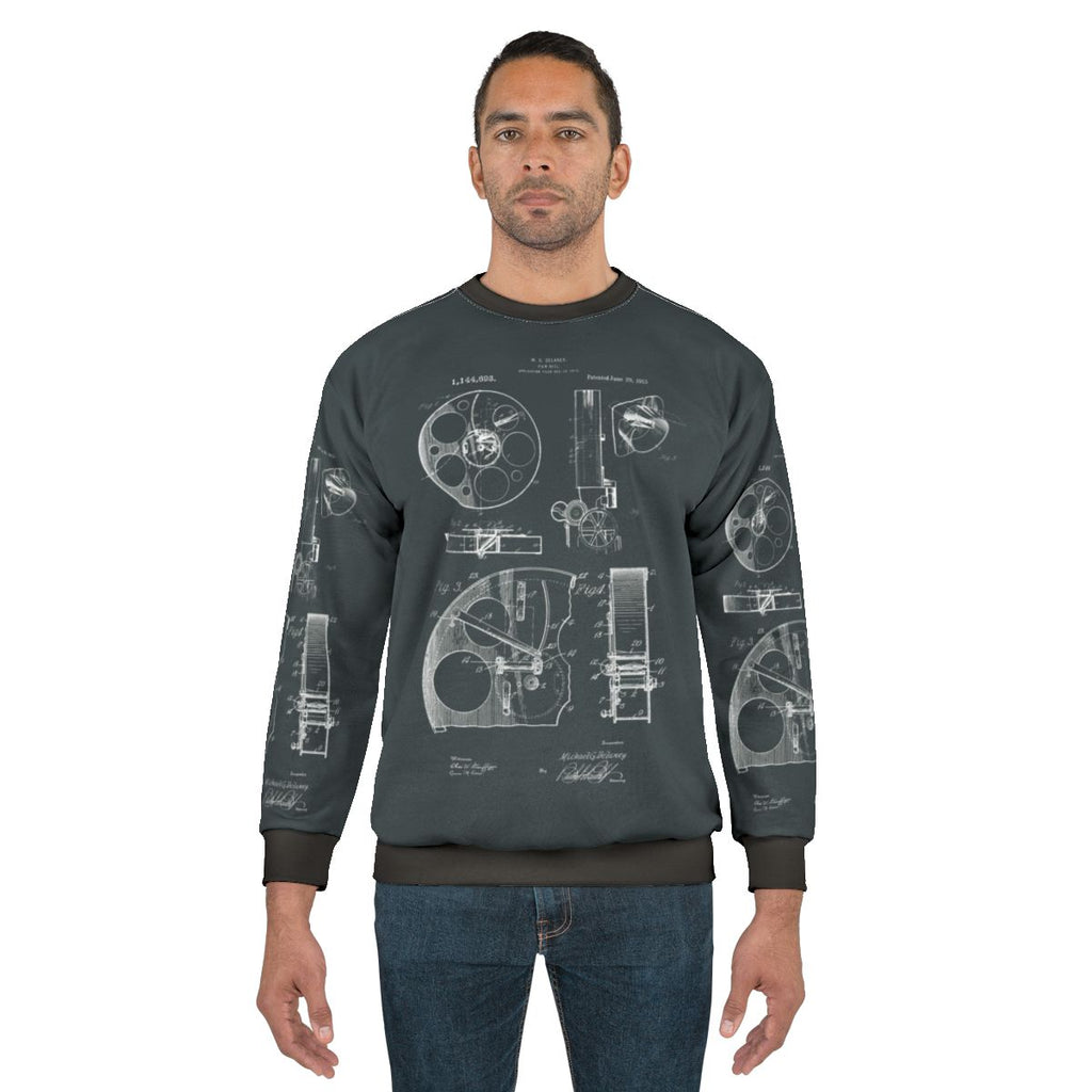 Vintage Cameraman Film Reel Patent Drawings Sweatshirt
