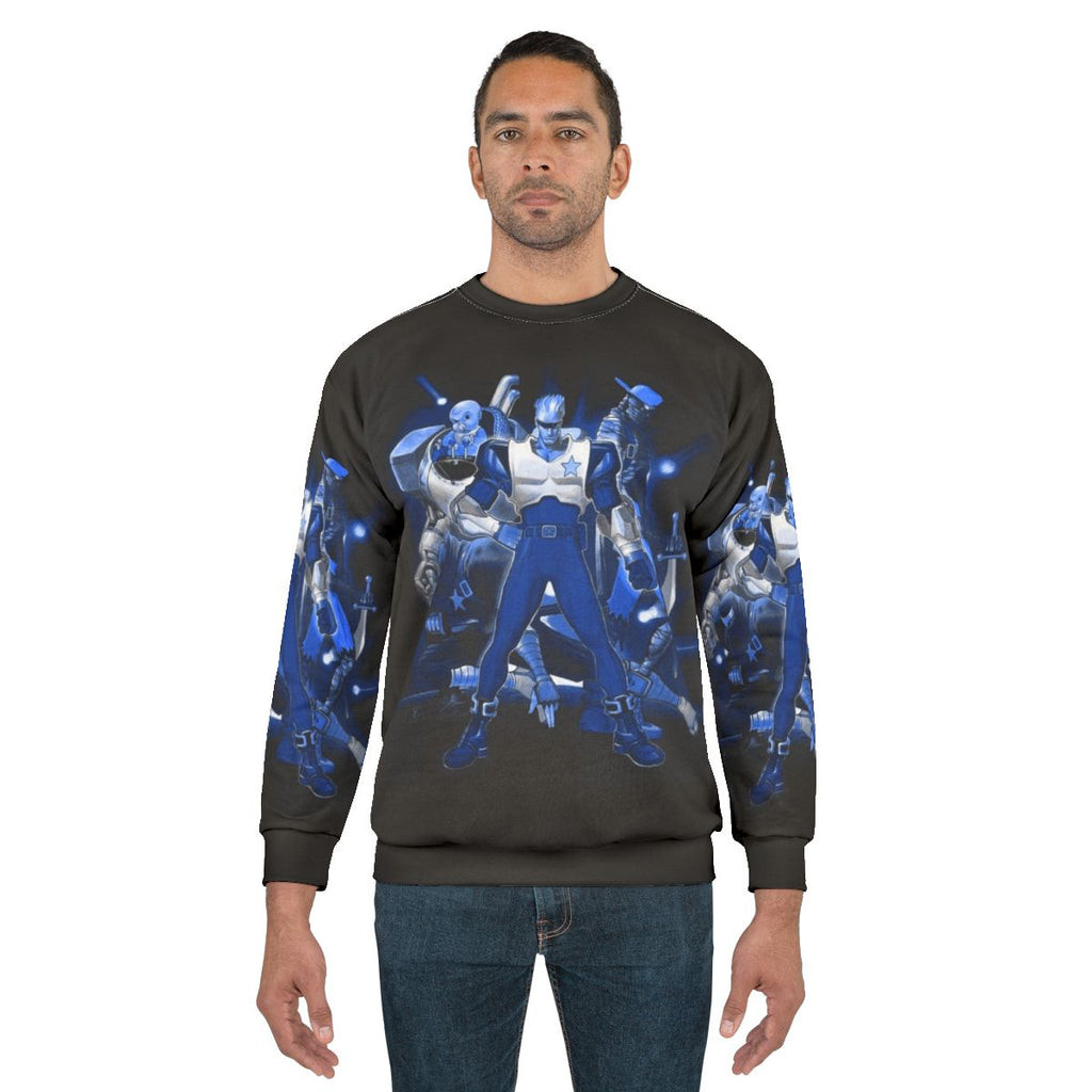 Retro blue sweatshirt with gaming design
