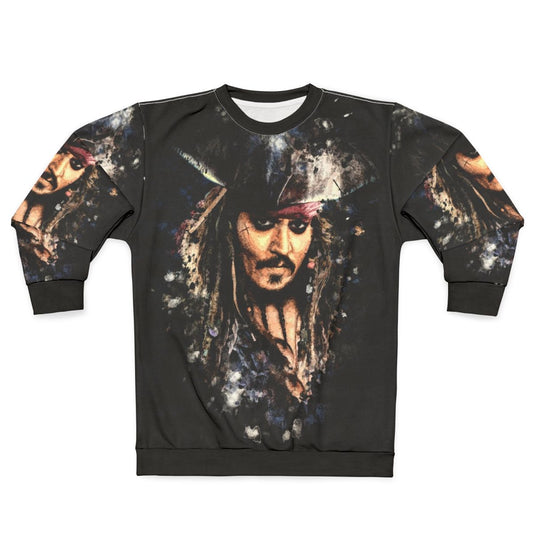 Captain Jack Sparrow portrait on a grunge-style sweatshirt