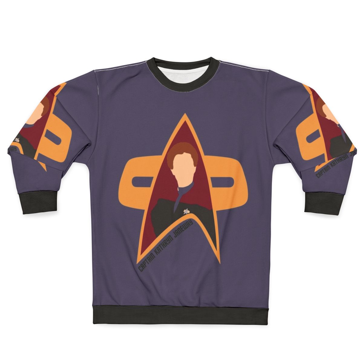 Captain Janeway from Star Trek Voyager on a trekkie sweatshirt