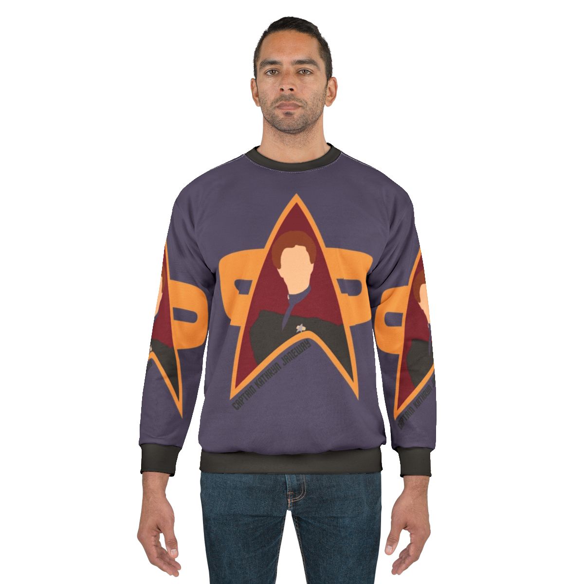 Captain Janeway from Star Trek Voyager on a trekkie sweatshirt